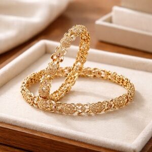 Gold Filigree Floral Bangle Bracelets - Elegant Women’s Jewelry